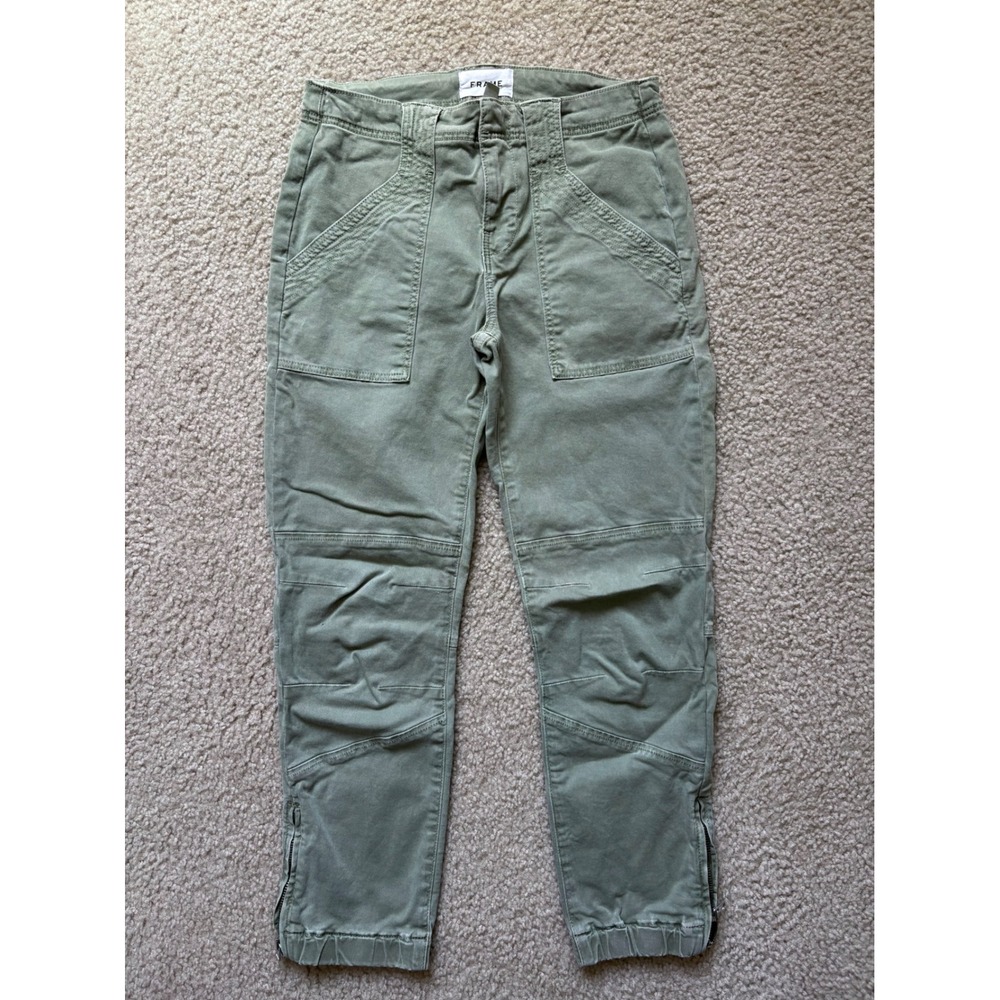 Frame Trapunto Moto Jogger Jeans Sz 25 Sage Green Streetwear Utility Y2K Grunge